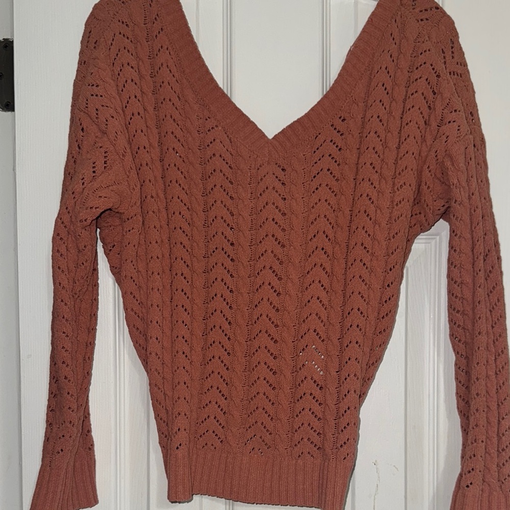 Jessica Simpson Brown V-Neck Cable Knit Sweater